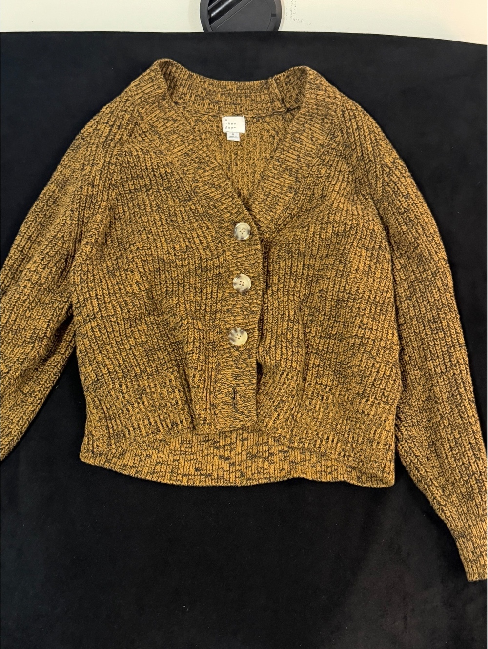 A New Day Women's Mustard Yellow Ribbed Knit Cardigan Sweater Size Small